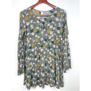 Y2K 90s Womens Mini Dress Sz L Forest Fairy Floral Whimsy‎ Twee Boho Cottage